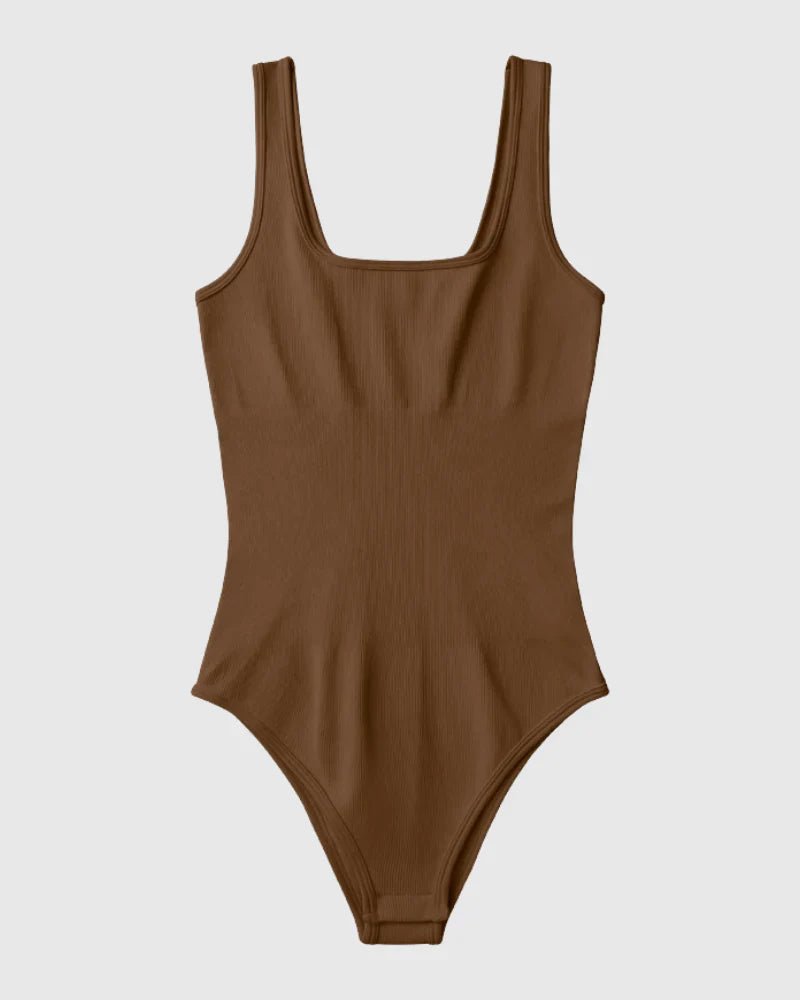 Square Neck Ribbed Bodysuit - Zandorue