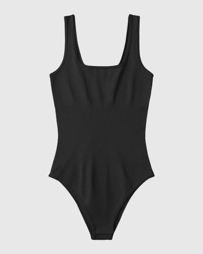 Square Neck Ribbed Bodysuit - Zandorue
