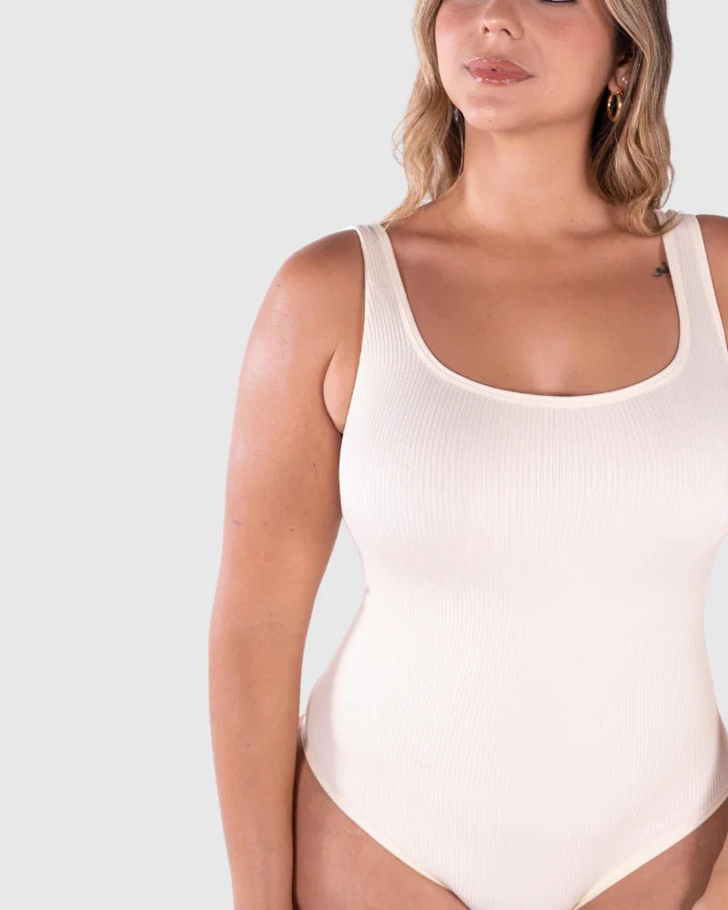 Square Neck Ribbed Bodysuit - Zandorue